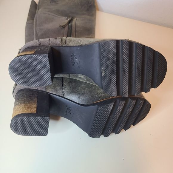 Sorel Women Boots NL2301 Addington Distressed Taupe Gray Leather Tall Heel Sz 7 - Picture 10 of 12
